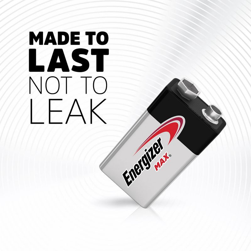 slide 5 of 10, Energizer Max 9V Batteries - 2pk Alkaline Battery: Household Silver, 595mAh Capacity, 2 ct