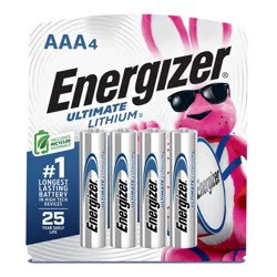 Energizer Ultimate Lithium AAA Batteries - 4pk Lithium Battery: 1200mAh, 1.5V, Single-Use