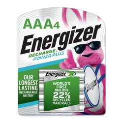 Energizer 4pk Rechargeable Power Plus AAA Batteries: 800mAh Capacity, 1.2V Output