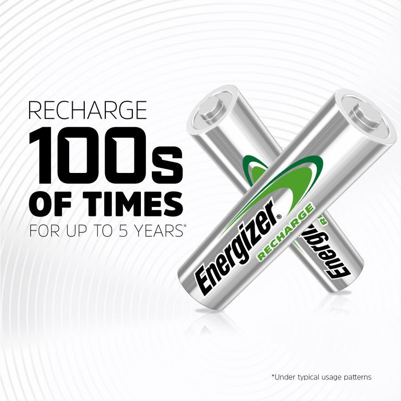 slide 7 of 9, Energizer 4pk Power Plus Rechargeable AA Batteries: 2300mAh, 1.2V, Silver, 4 ct