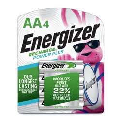 Energizer 4pk Power Plus Rechargeable AA Batteries: 2300mAh, 1.2V, Silver