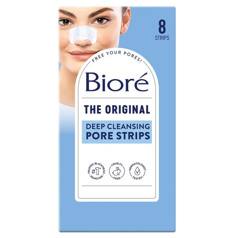 slide 1 of 12, Biore Deep Cleansing Pore Strips, Original, Blackhead Remover Strips, Oil Free, Pore Unclogging - 8ct, 8 ct