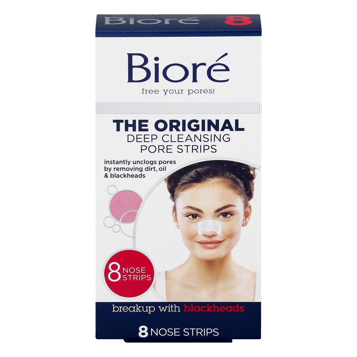 slide 1 of 12, Biore Original, Blackhead Remover Nose Strips, Oil Free, Instant Pore Unclogging, 8 ct