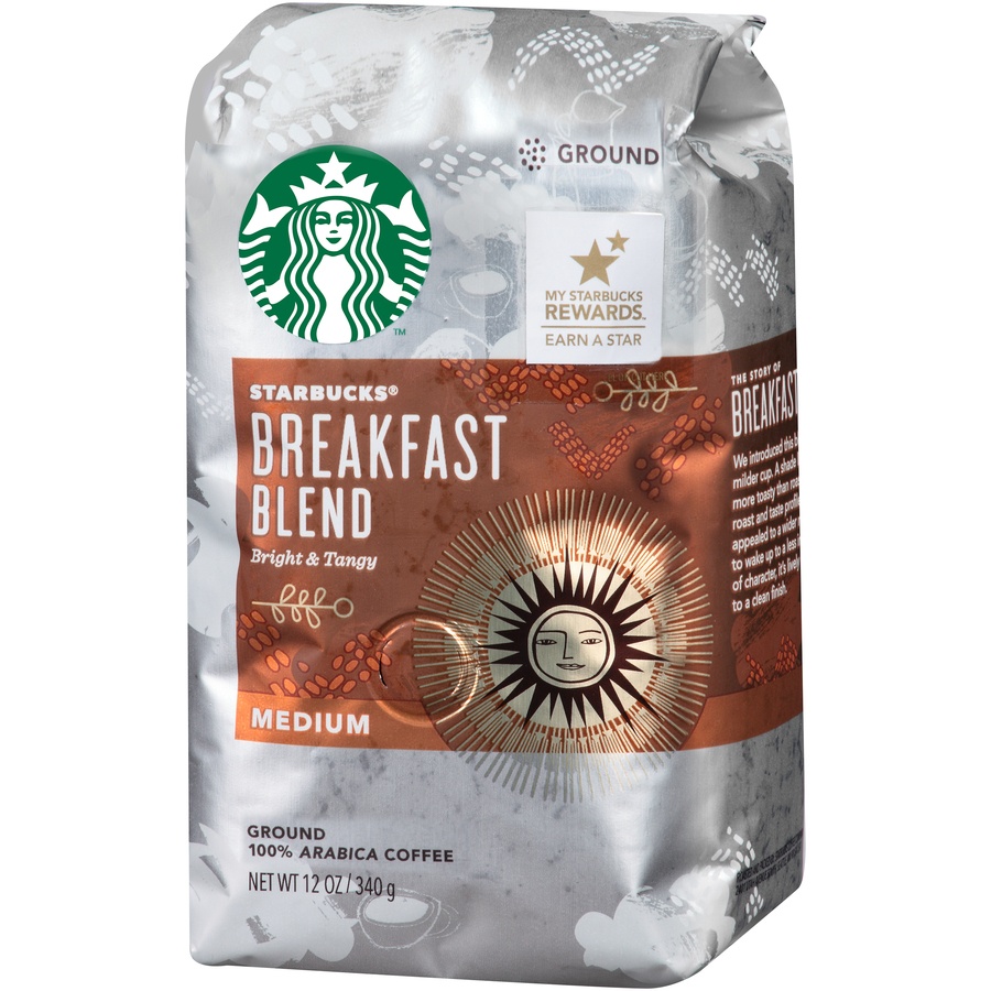slide 3 of 6, Starbucks Medium Roast Ground Coffee, Breakfast Blend, 100% Arabica, 12 oz