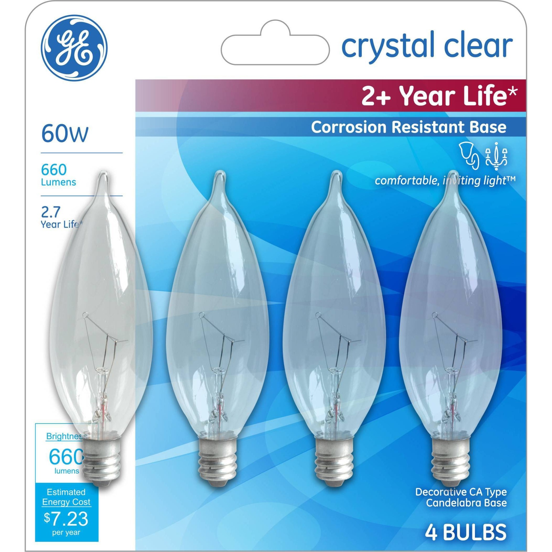 slide 1 of 3, GE Household Lighting GE 4pk 60W Long Life Incandescent Chandelier Light Bulb White, 4 ct