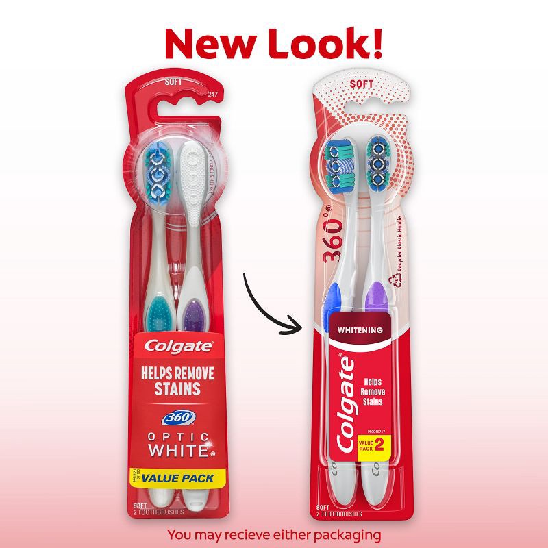 slide 3 of 9, Colgate 360 Optic White Whitening Toothbrush Soft - 2ct, 2 ct