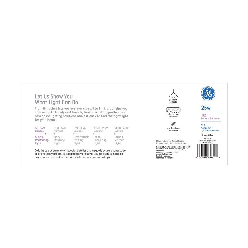 slide 3 of 3, GE Household Lighting GE 4pk 25W Incandescent G25 Globe Light Bulb Soft White Frosted, 4 ct