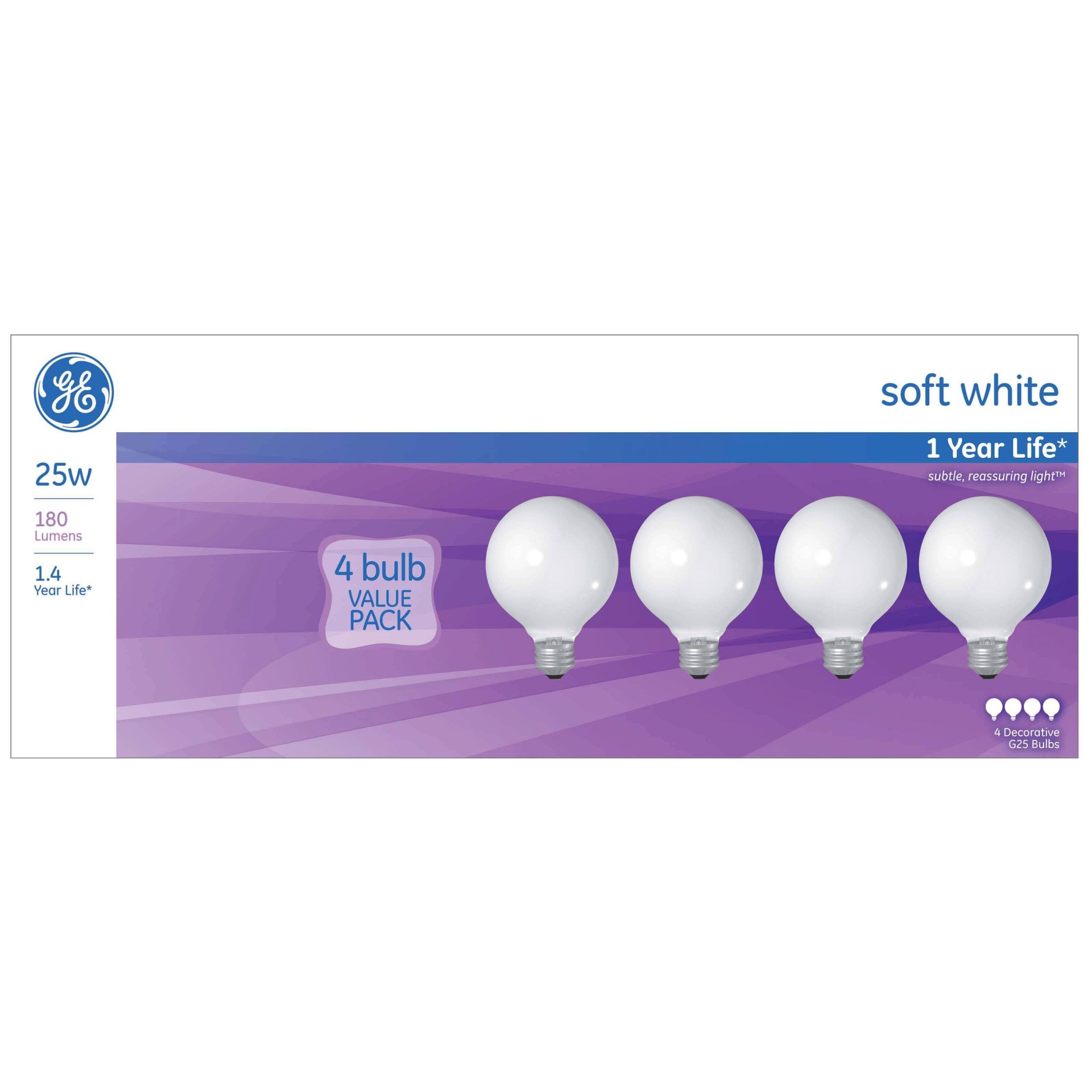 slide 1 of 2, GE Household Lighting GE 25w 4pk G25 Incandescent Light Bulb White, 4 ct