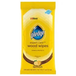 Pledge Expert Care Multi Surface Enhancing Furniture Polish Wood Wipes - Lemon - 24ct: Paraben-Free, Aluminum-Free