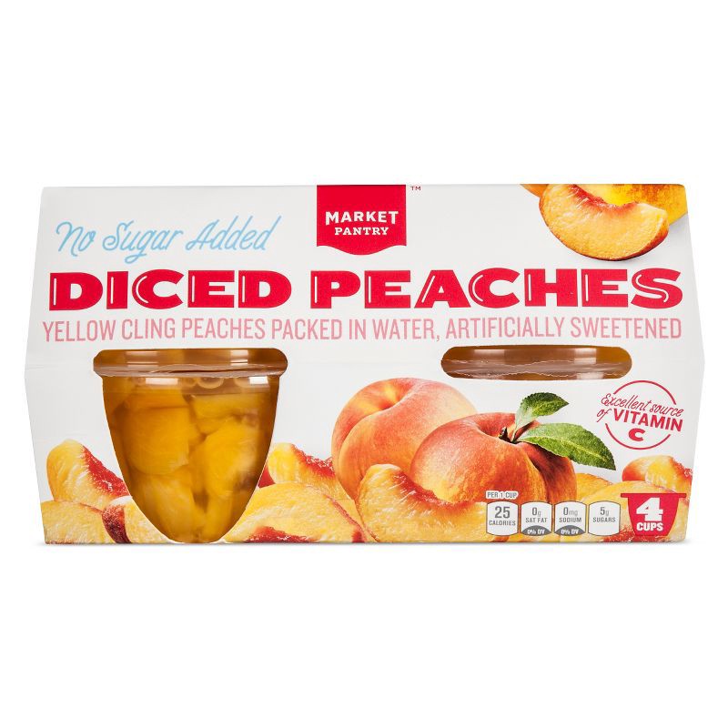 slide 1 of 1, No Sugar Added Diced Peaches Fruit Cups 4ct - Market Pantry™, 4 ct