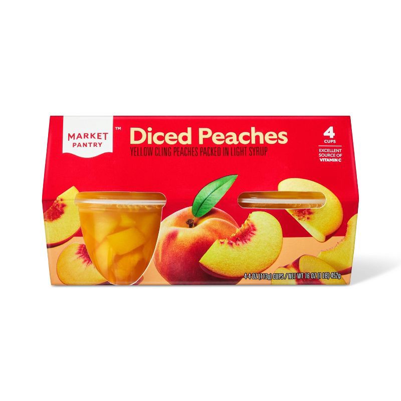 slide 1 of 3, Diced Peaches In Light Syrup Fruit Cups 4ct - Market Pantry™, 4 ct