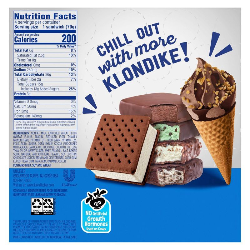 slide 3 of 6, Klondike Cookies & Crème Sandwiches Frozen Dairy Dessert - 4pk, 4 ct