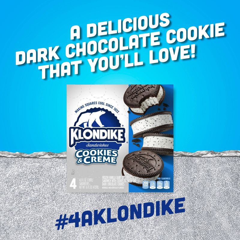 slide 4 of 6, Klondike Cookies & Crème Sandwiches Frozen Dairy Dessert - 4pk, 4 ct