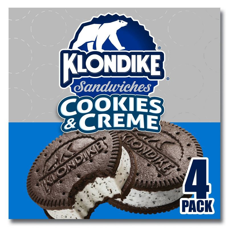 slide 1 of 6, Klondike Cookies & Crème Sandwiches Frozen Dairy Dessert - 4pk, 4 ct