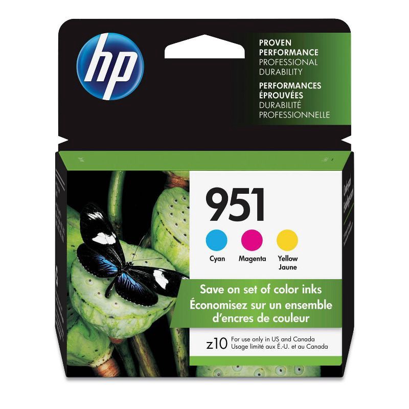 slide 1 of 11, HP Inc. HP 951 Officejet C/M/Y 3pk Ink Cartridge - Cyan, Magenta, Yellow CN056AN#140, 3 ct