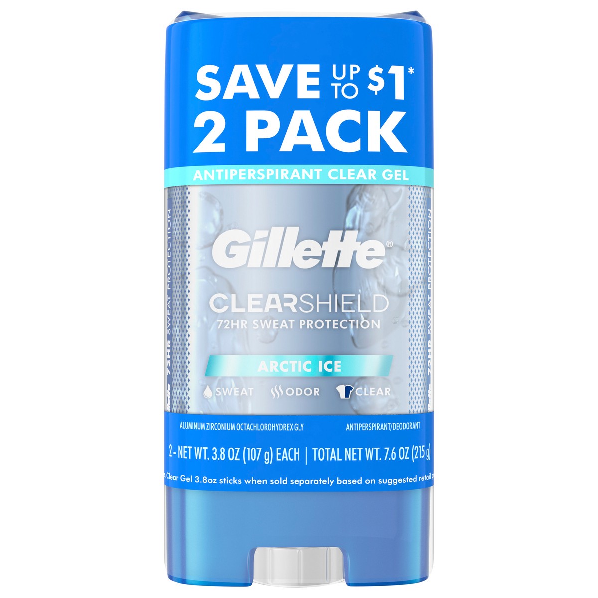 slide 1 of 2, Gillette Antiperspirant and Deodorant for Men, Clear Gel, Artic Ice, Twin Pack - 2 of 3.8oz, 3.8 oz