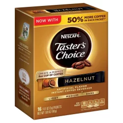 Nescafe Nescafé Taster's Choice Box of Hazelnut Gourmet Dark Roast Instant Coffee Packets - 16ct/0.10oz
