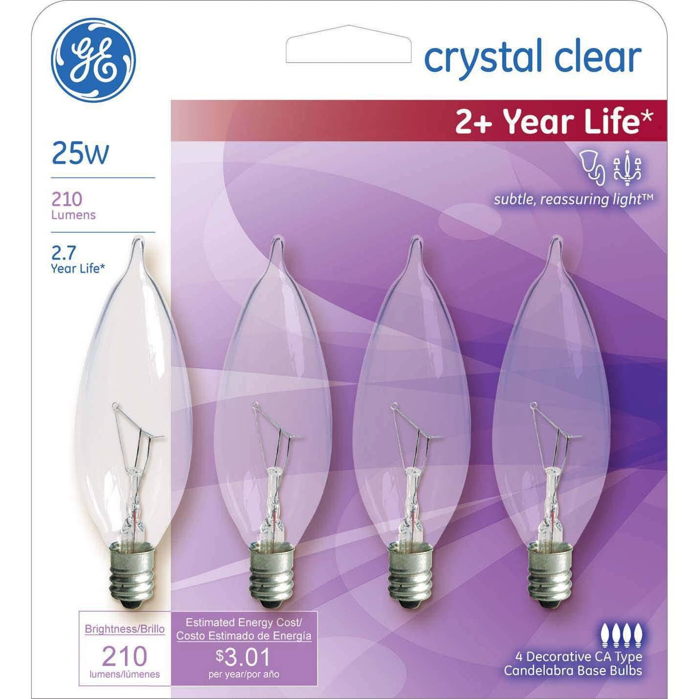 slide 1 of 3, GE Household Lighting GE 4pk 25W CAC Long Life Incandescent Chandelier Light Bulb White, 4 ct