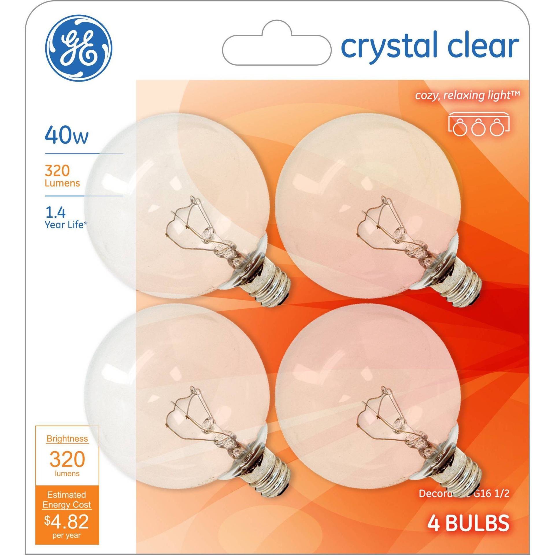 slide 1 of 4, GE Household Lighting General Electric 40w 4pk G16 Incandescent Light Bulb White/Clear, 4 ct