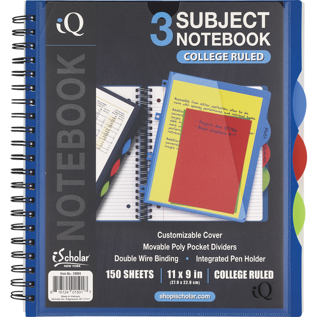 slide 1 of 1, iScholar Iq 11 X 9In Poly Cover 3 Subject Notebook, 1 ct