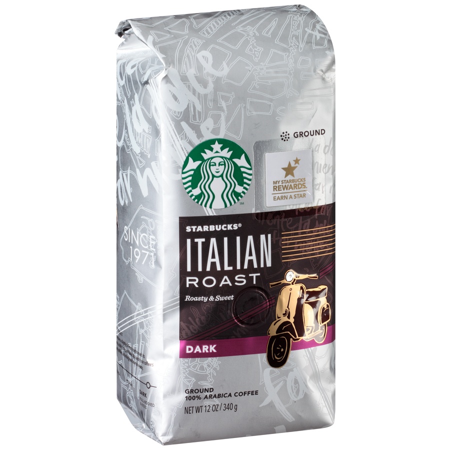 slide 7 of 7, Starbucks Ground Coffee, Dark Roast Coffee, Italian Roast, 100% Arabica, 1 bag (12 oz), 12 oz