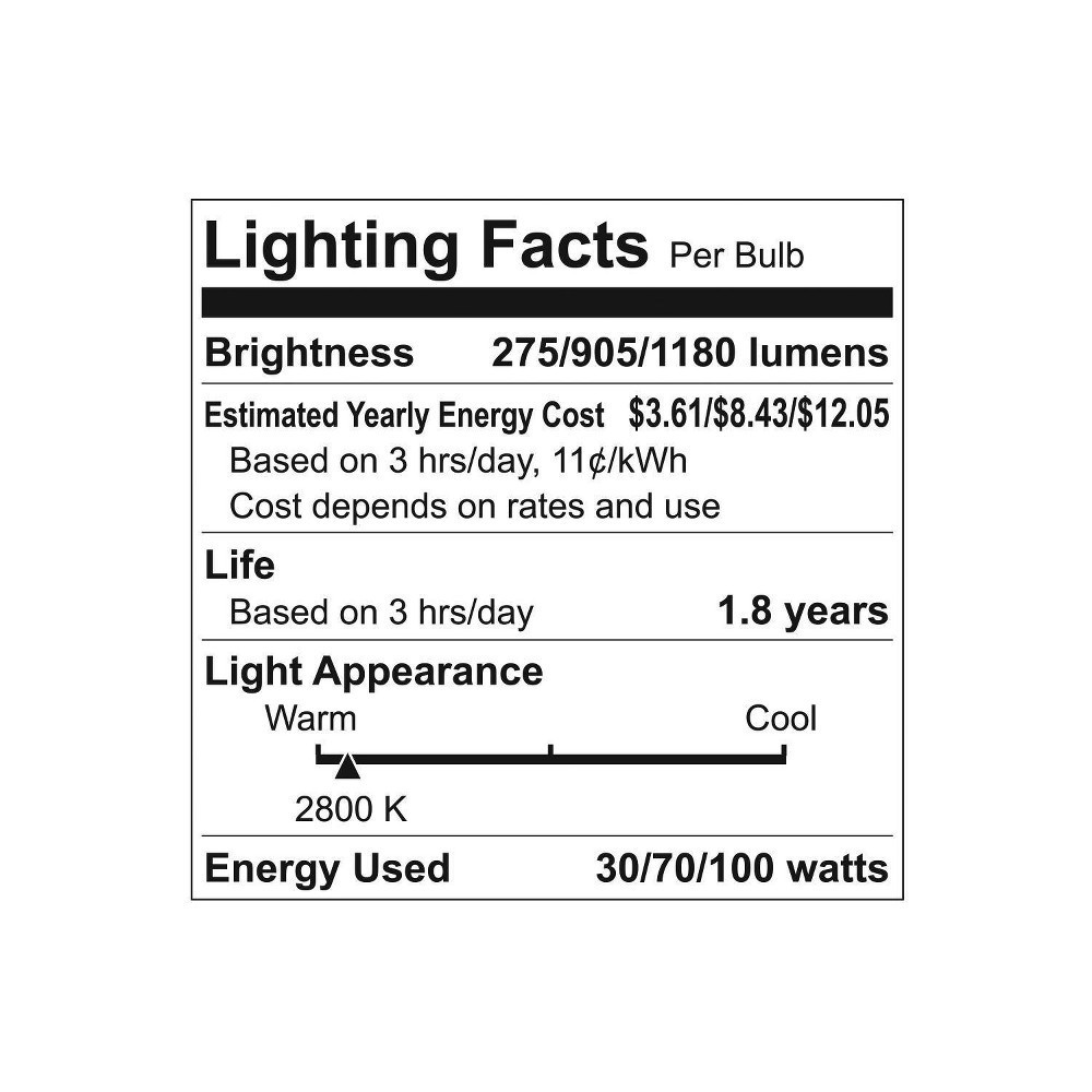 slide 3 of 3, GE Household Lighting GE 2pk 30/70/100W 3 Way Long Life Incandescent Light Bulb White, 2 ct