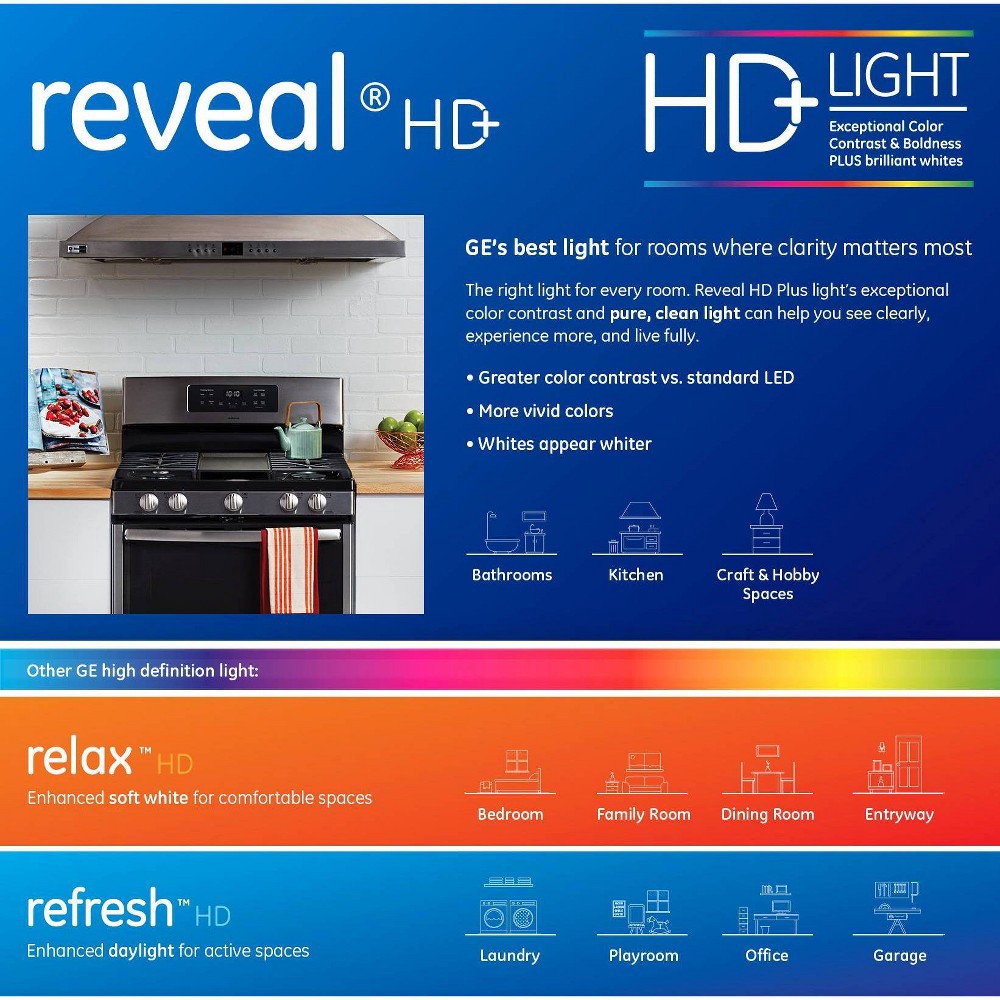 slide 2 of 4, GE Household Lighting GE 2pk Reveal HD+ 3-Way Light Bulbs Medium Base, 2 ct