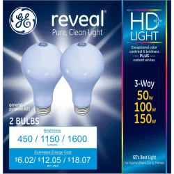 GE Household Lighting GE 2pk Reveal HD+ 3-Way Light Bulbs Medium Base