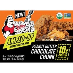 Dave's Killer Bread Amped-Up Peanut Butter Chocolate Chunk Organic Protein Bars, 4 Count
