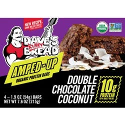 Dave's Killer Bread Amped-Up Double Chocolate Coconut Organic Protein Bars, 4 Count
