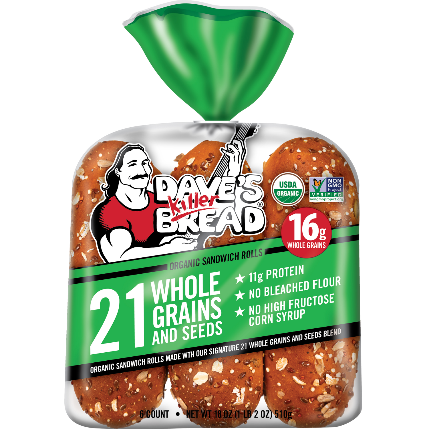 slide 1 of 2, Dave's Killer Bread Organic 21 Whole Grains and Seeds Sandwich Rolls 6 ea, 6 ct