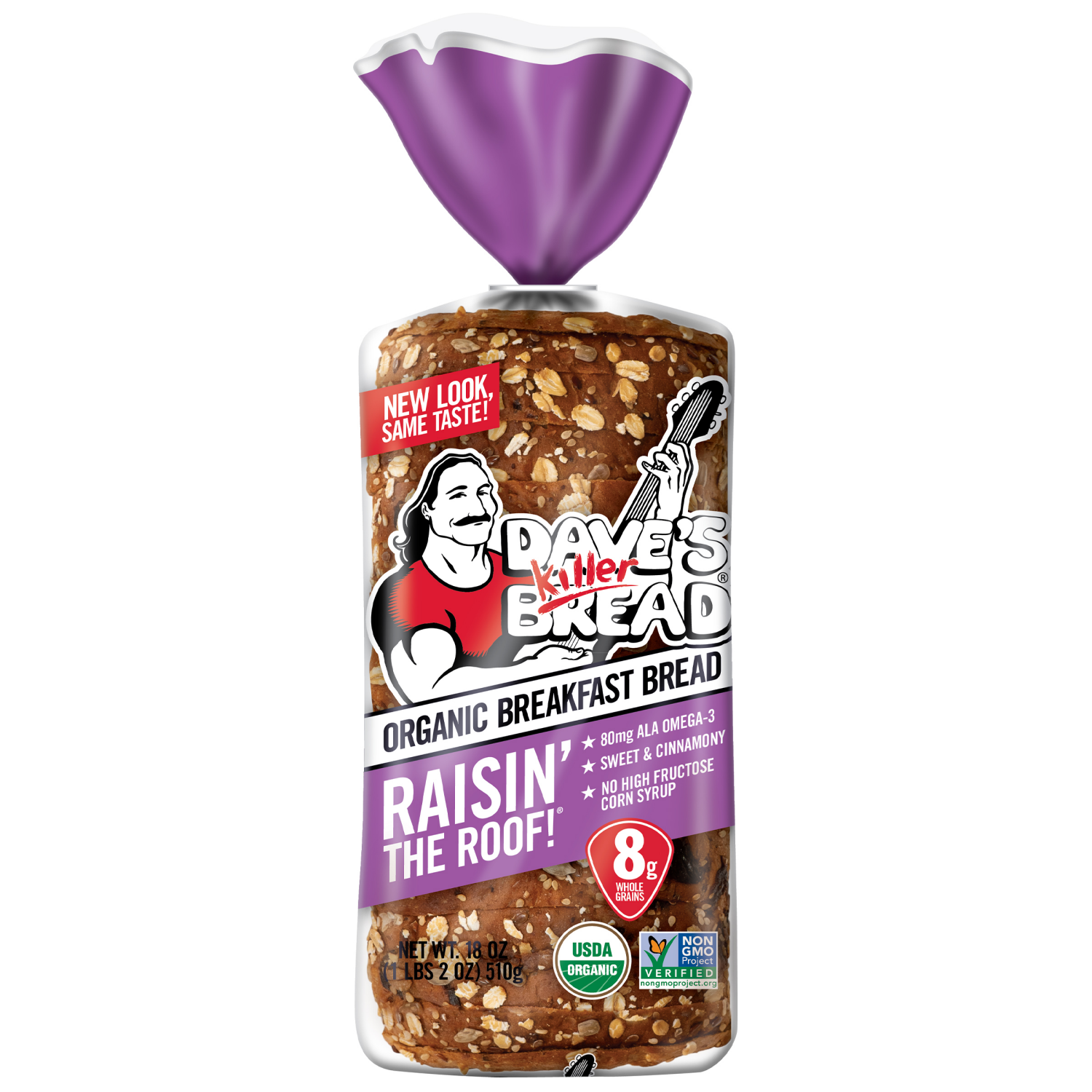 slide 1 of 3, Dave's Killer Bread Breakfast Bread, Organic, Raisin the Roof, 18 oz