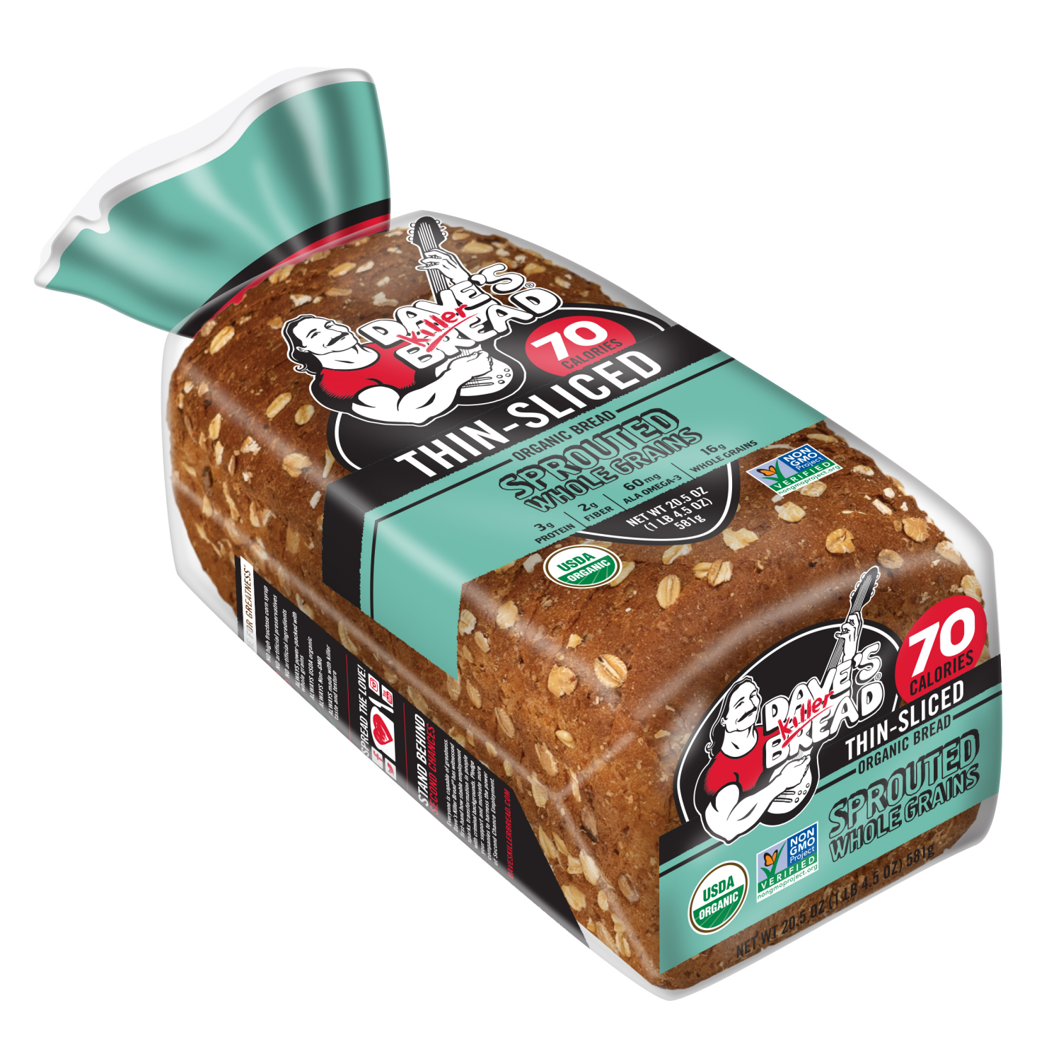 slide 2 of 5, Dave's Killer Bread Bread, Organic, Sprouted Whole Grains, Thin-Sliced, 20.5 oz