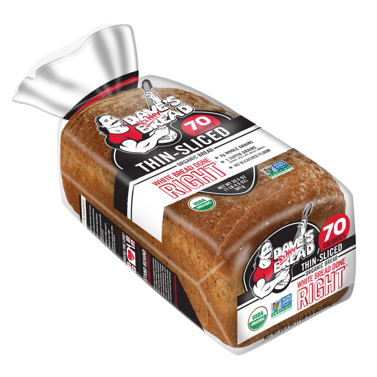 slide 2 of 4, Dave's Killer Bread Bread, Organic, White Bread Done Right, Thin-Sliced, 20.5 oz