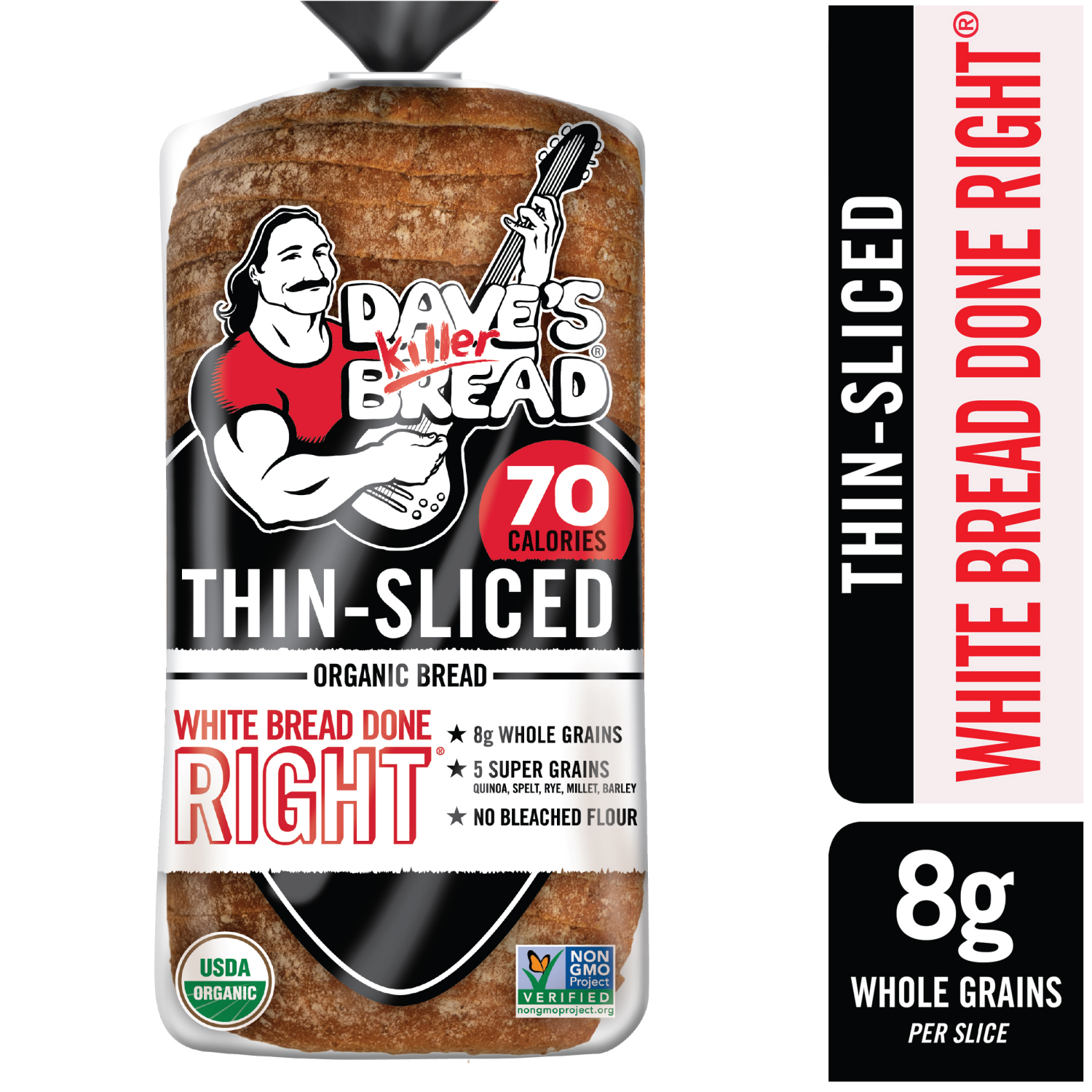 slide 1 of 4, Dave's Killer Bread Bread, Organic, White Bread Done Right, Thin-Sliced, 20.5 oz