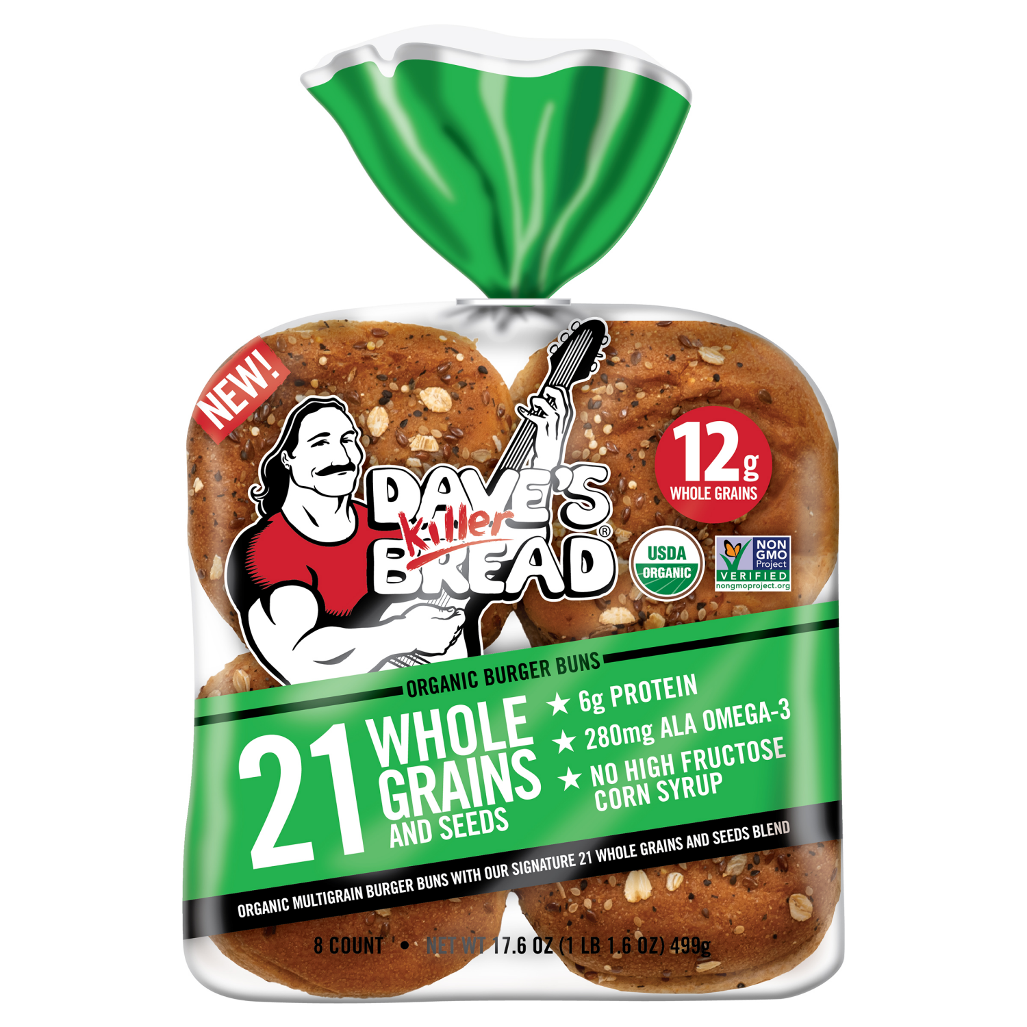 slide 1 of 3, Dave's Killer Bread 21 Whole Grains & Seeds Burger Buns, Organic Hamburger Buns, 8 Count, 8 ct