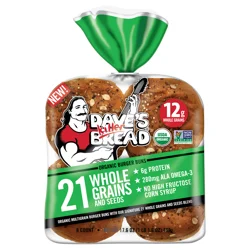 Dave's Killer Bread 21 Whole Grains & Seeds Burger Buns, Organic Hamburger Buns, 8 Count
