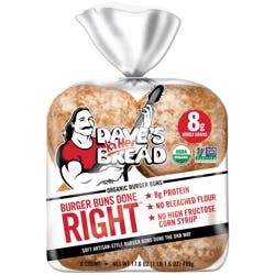 Dave's Killer Bread Burger Buns Done Right, Organic White Bread Hamburger Buns, 8 Count