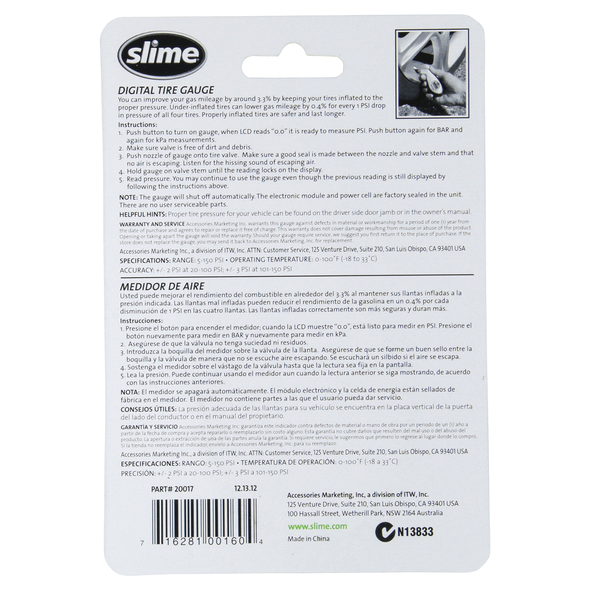 slide 2 of 2, Slime Sport Digital Tire Gauge with Light, 1 ct