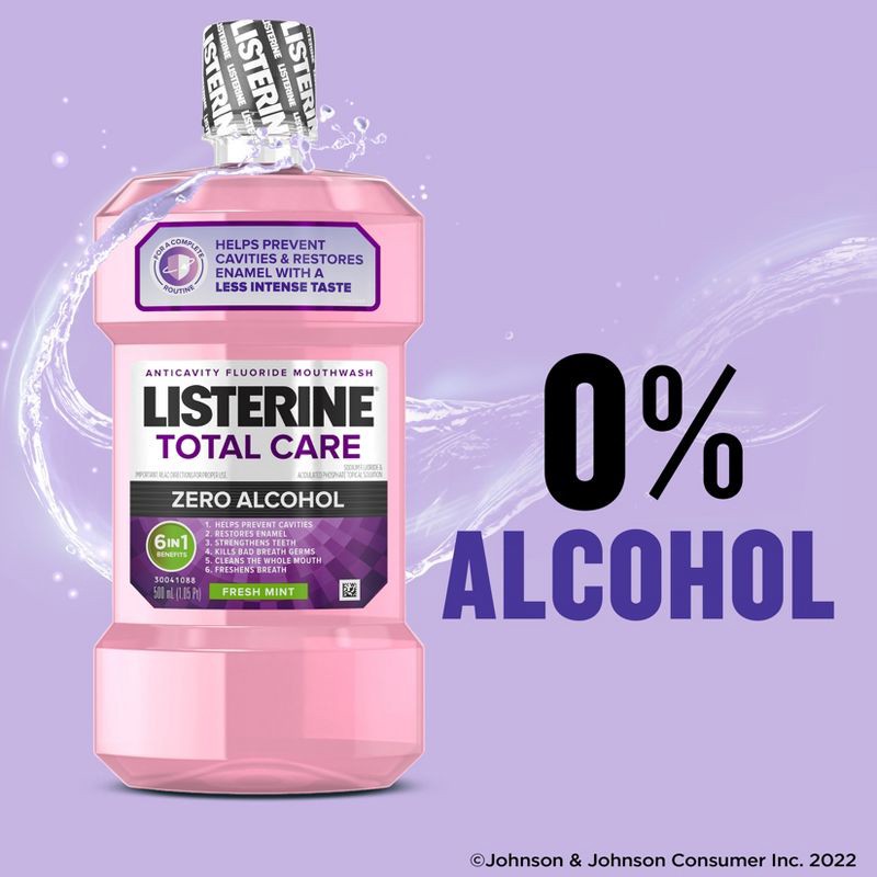 slide 12 of 14, Listerine Zero Alcohol Total Care Anticavity Fluoride Mouthwash - 1L, 1 liter