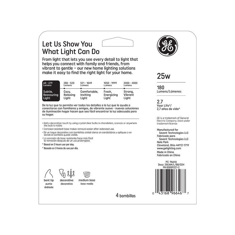 slide 3 of 4, GE Household Lighting GE 4pk 25W Soft White Incandescent CA9 Light Bulb, 4 ct