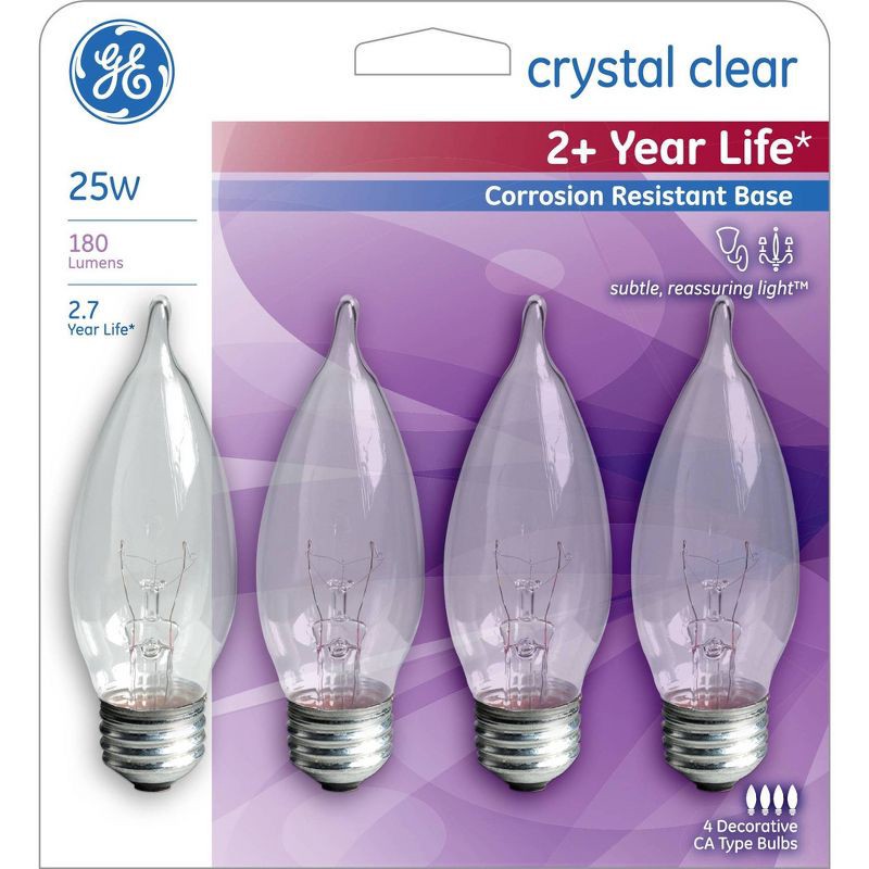 slide 4 of 4, GE Household Lighting GE 25w 4pk Long Life Incandescent Chandelier Light Bulb White, 4 ct