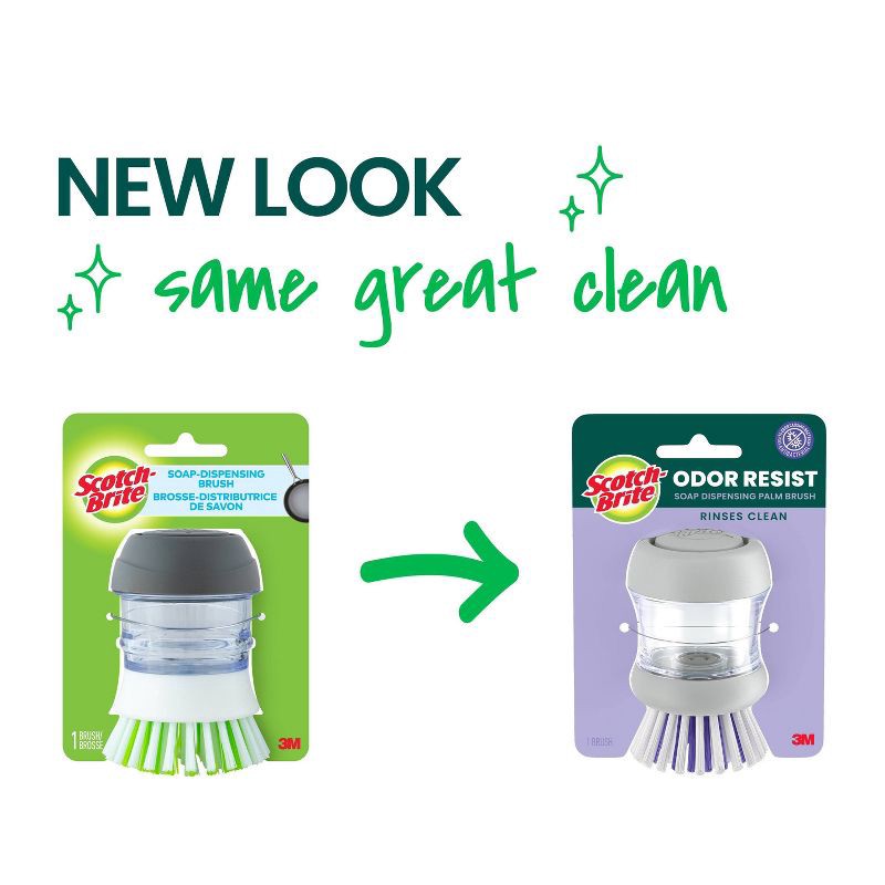 slide 2 of 11, Scotch-Brite Odor Resist Soap Dispensing Palm Brush, 1 ct