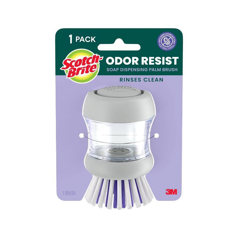 slide 1 of 11, Scotch-Brite Odor Resist Soap Dispensing Palm Brush, 1 ct