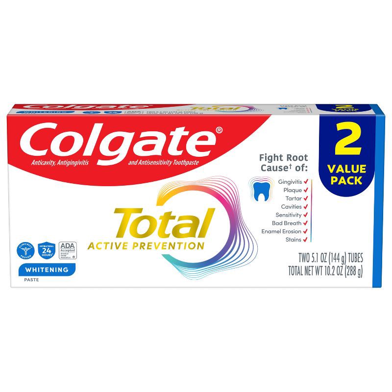 slide 11 of 15, Colgate Total Active Prevention Whitening Toothpaste - Mint - 5.1oz/2pk, 2 ct; 5.1 oz
