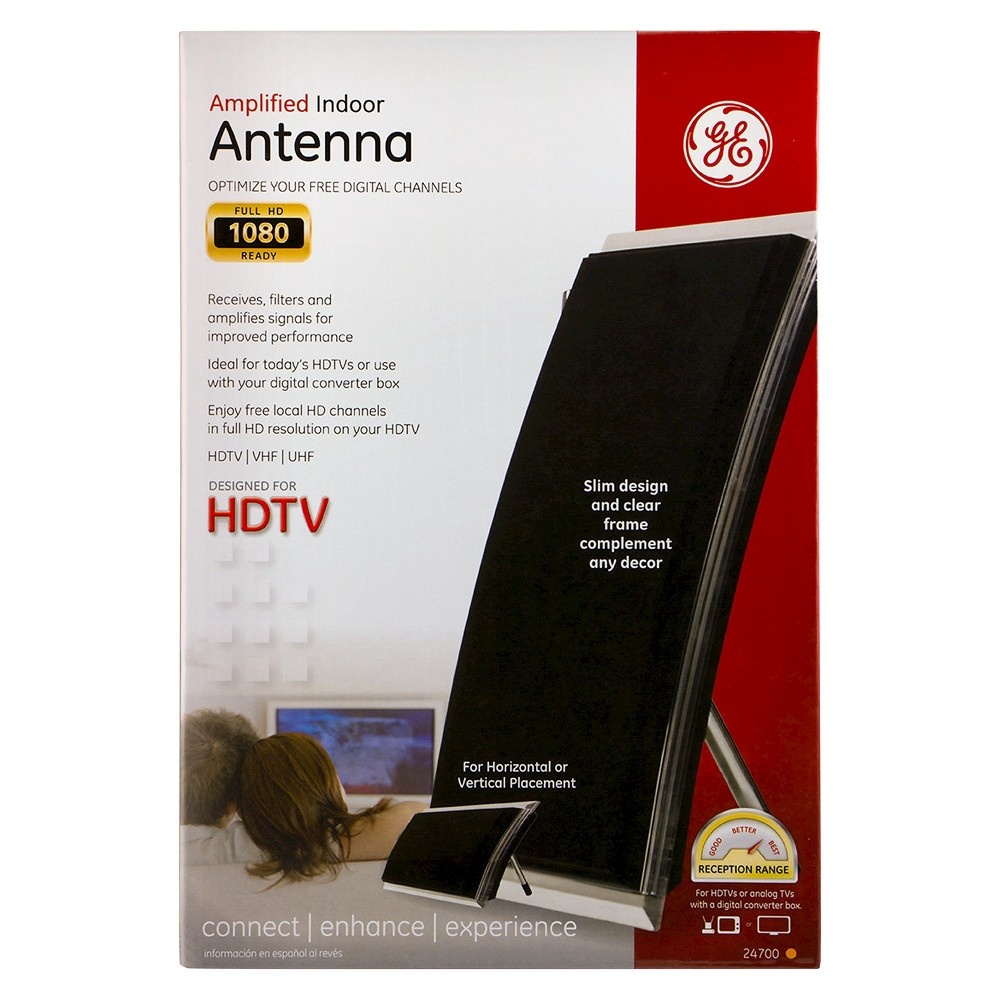 slide 3 of 3, GE TV Antenna, Pro Crystal HD, Indoor Passive Antenna - Black, 1 ct