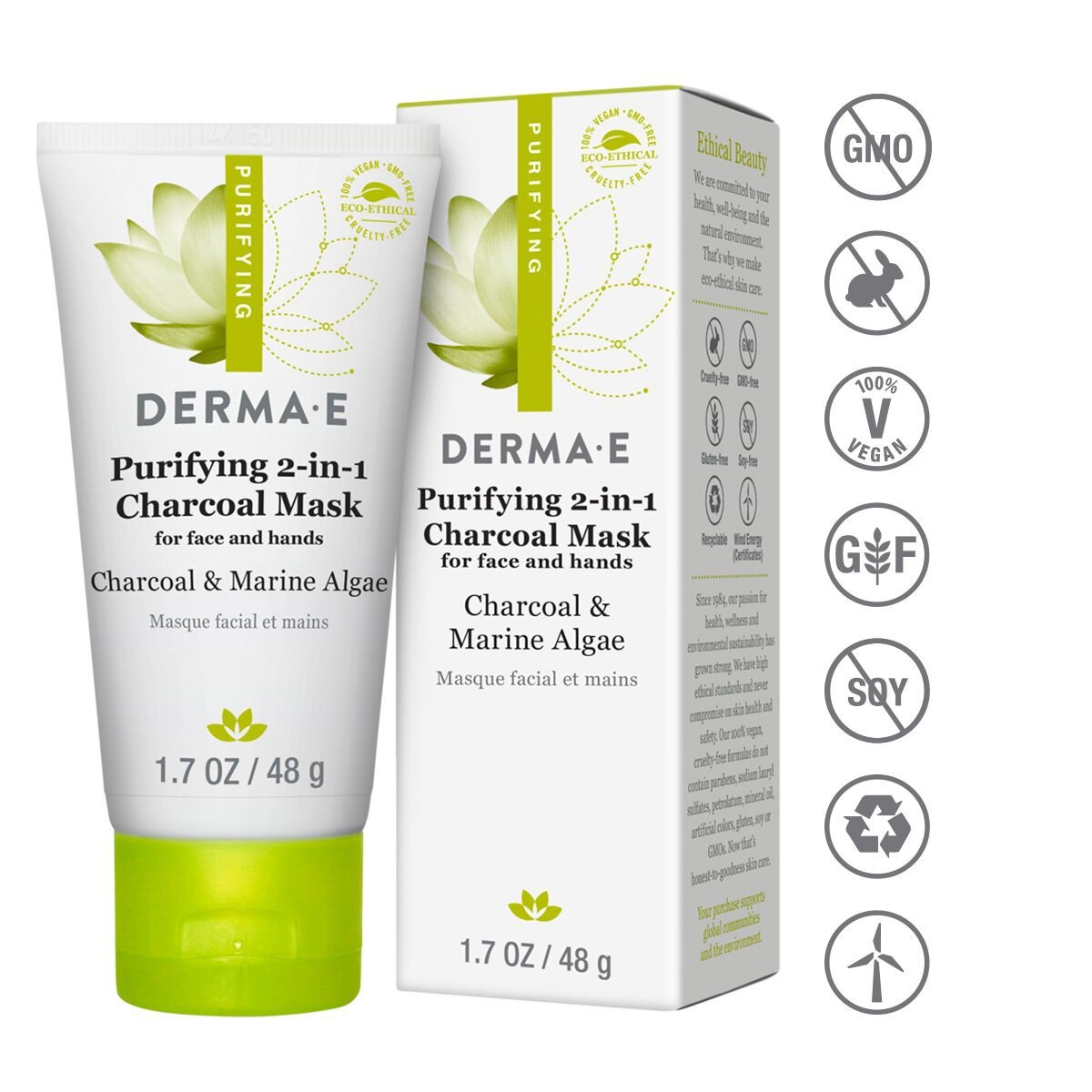 slide 1 of 1, Derma E Purifying 2-In-1 Charcoal Mask, 1.7 oz