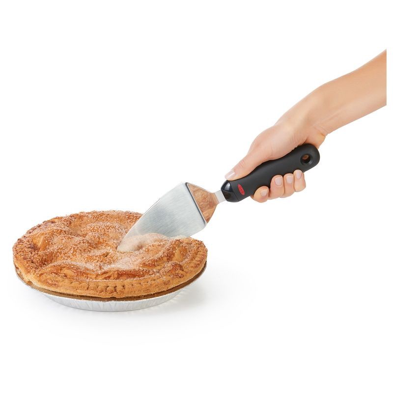 slide 2 of 3, OXO Softworks Pie Server: Stainless Steel Pie Spatula & Slicer, Dishwasher-Safe, Black Handle, 10.3" Length, 1 ct