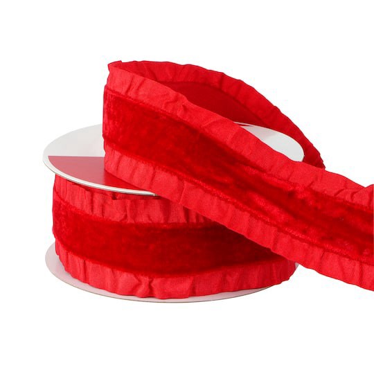 slide 1 of 3, 1.5" X 15ft. Red Ruffle Ribbon By Celebrate It, 1.5 in x 15 ft