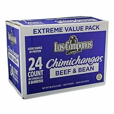 slide 1 of 1, Las Campanas Bean and Beef Chimichangas, 24 ct